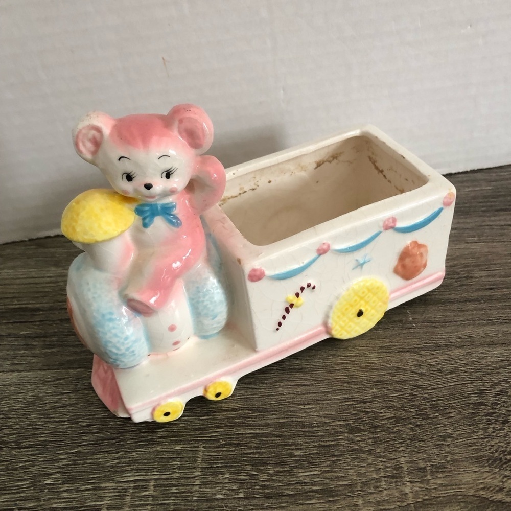 1960s Relpo Teddy with Train Baby Planter
